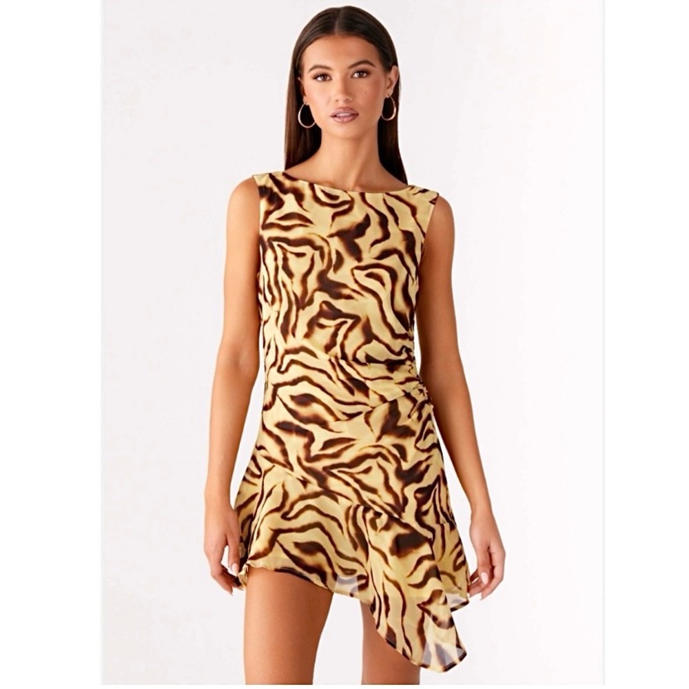Peppermayo Yellow and Brown Animal Print Mini Dress